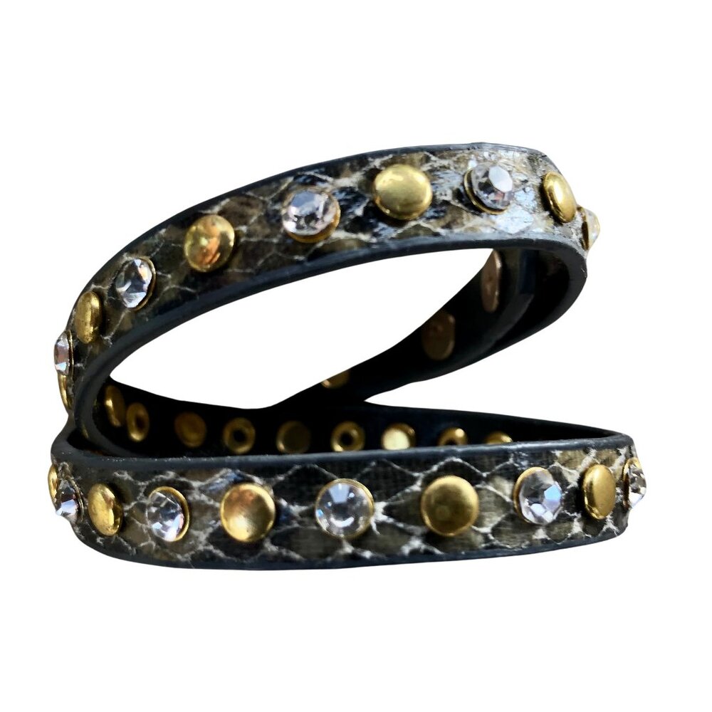 BKE from Buckle Gray Snake Texture Wrap Bracelet Leather Rhinestones Grommet 15"